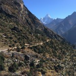 Leaving Khumjung, on the trail, with Ama Dablam in the background.