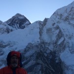 Early morning climb of Kala Patthar peak (5550m) - Mount Everest (8848m, centre left) and Nuptse (7861m, right).