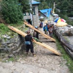 Porters carrying timber