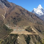 Leaving Khumjung village, with Ama Dablam in the background.